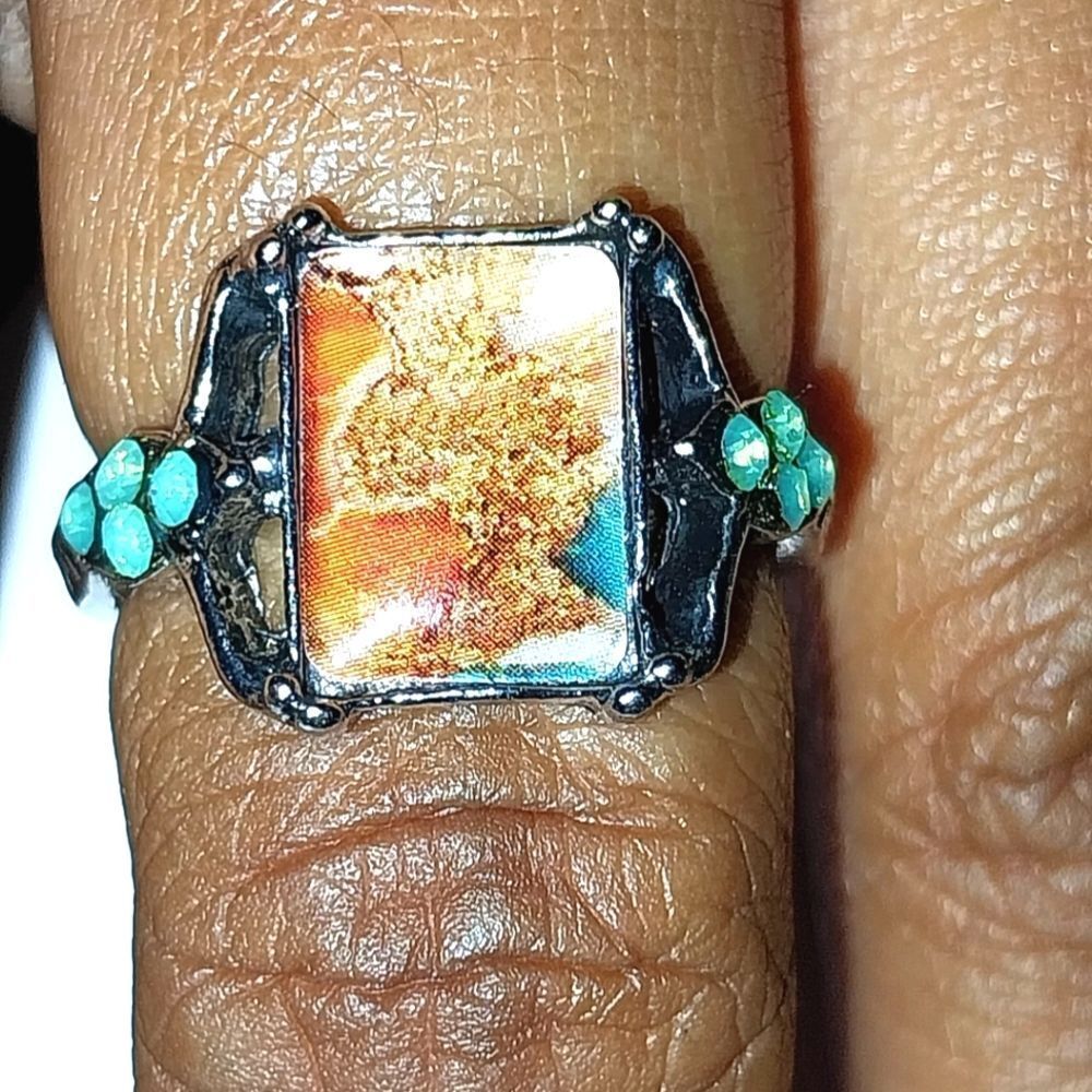 Vintage Bohemian colored stone ring sz 7